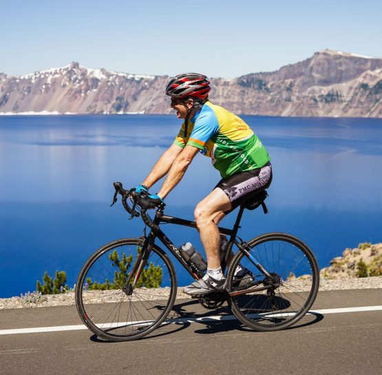 Biker on Oregon Coast to Crater Lake Bike Tour