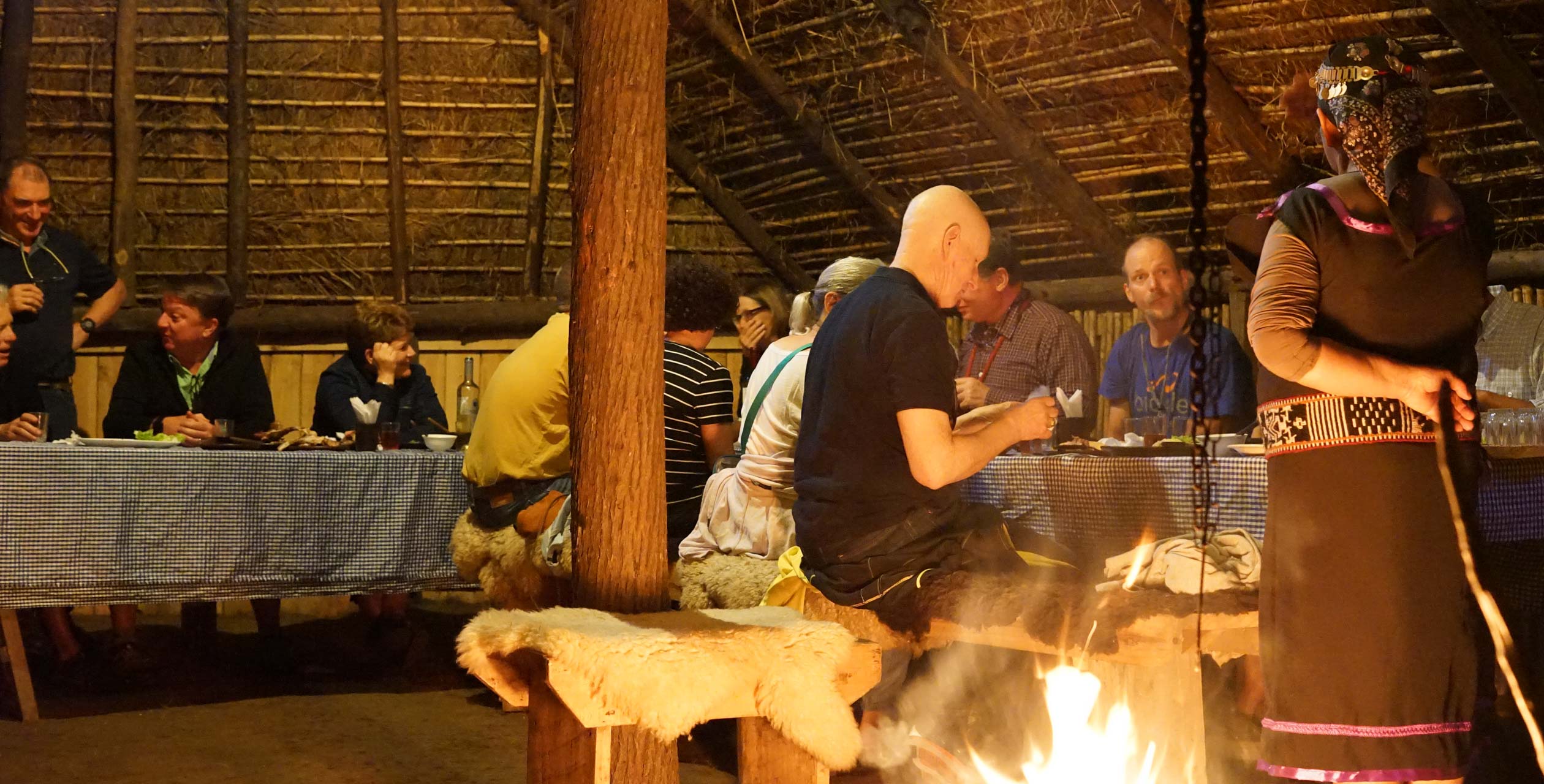 Guests eating dinner